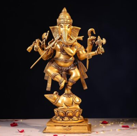 Standing Brass Ganesha — Blessing Pose, 12 In